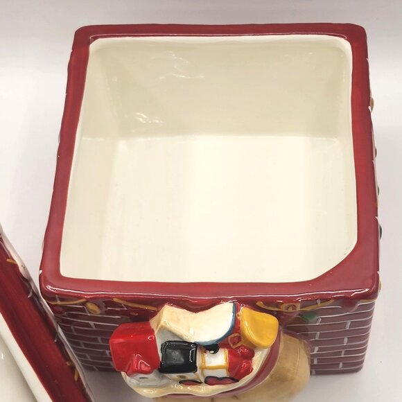 Vtg Santa Down the Chimney Cookie or Candy Jar Ceramic Jackson & Perkins Holiday - Picture 8 of 11